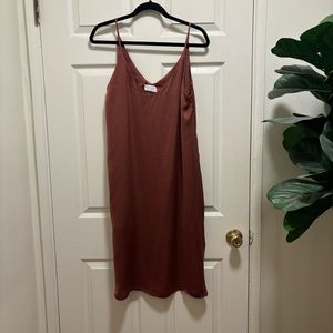 Coppery satin like slip dress